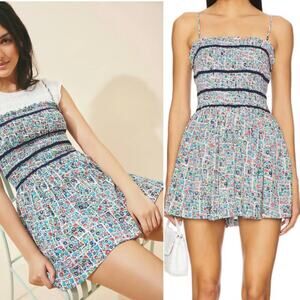 Free People Checked Out Bali Floral Smocked Romper S